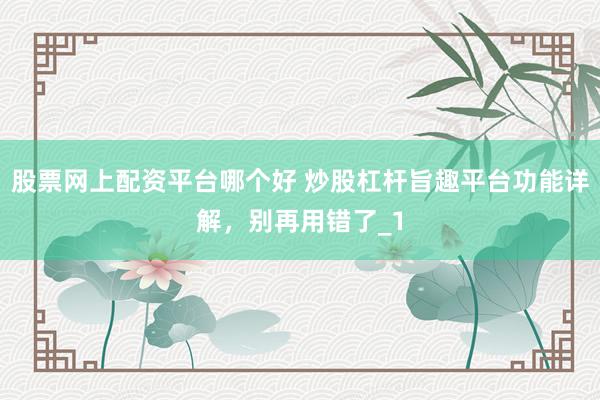 股票网上配资平台哪个好 炒股杠杆旨趣平台功能详解，别再用错了_1