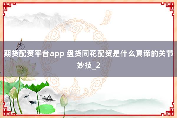 期货配资平台app 盘货同花配资是什么真谛的关节妙技_2